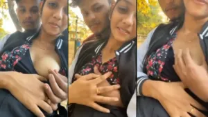 Teen School Couple Boobs Pressing at Outdoor Public Park